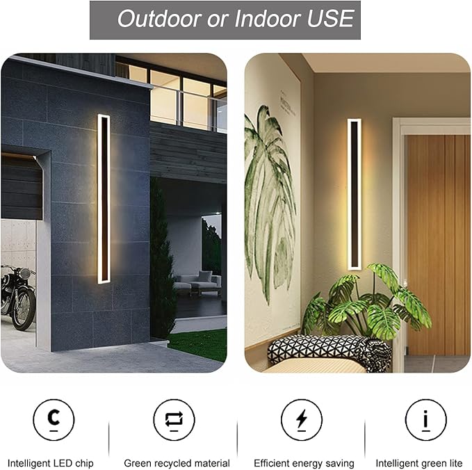 2 Pack-59INCH Long Outdoor LED Wall Lights,45W Waterproof IP65 Warm White led Wall Light Rectangular Black Wall Light,led Porch Lights Outdoor Wall Elegant Frosted White Acrylic Anti Rust