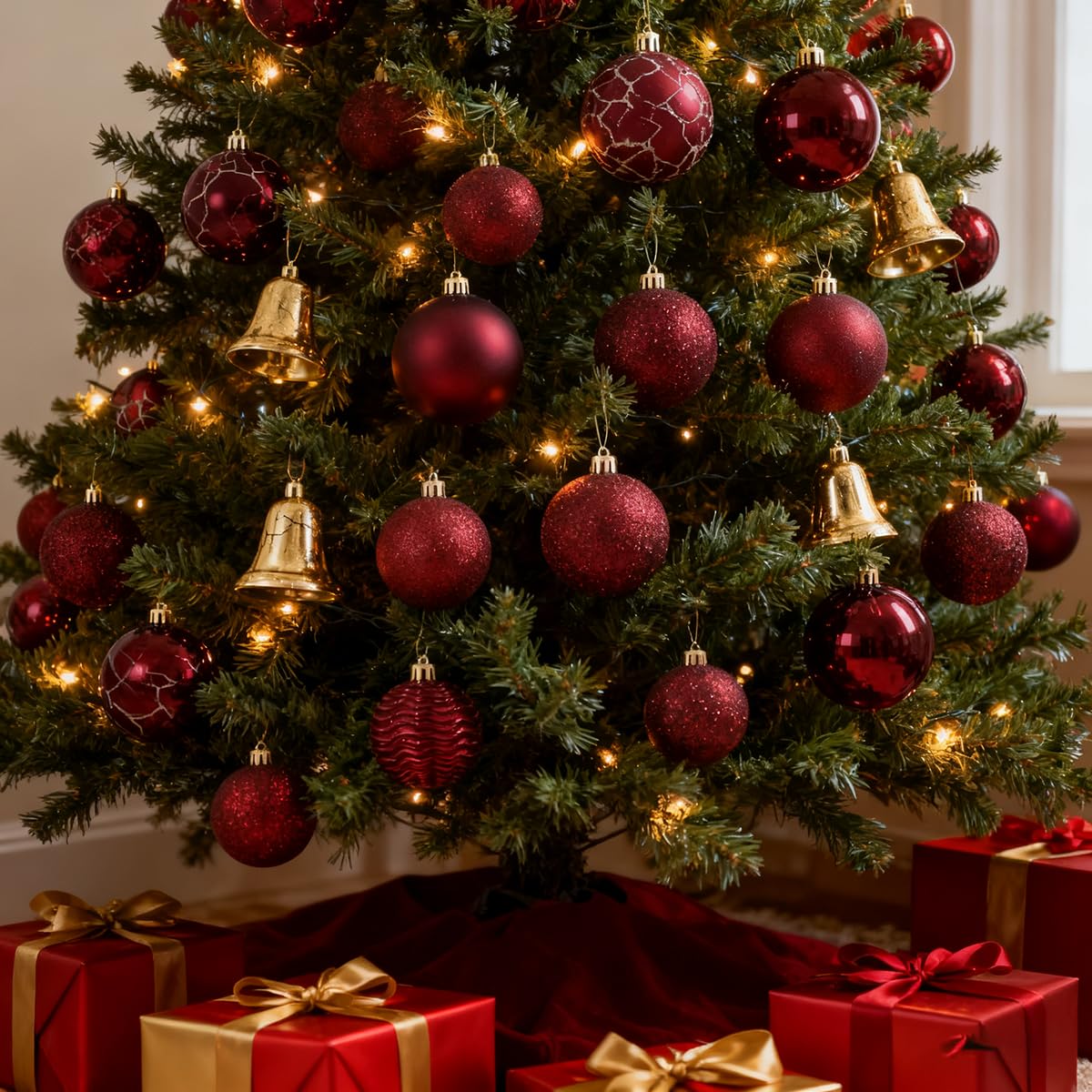 LANGXUN 36pcs Red Christmas Tree Decorations Balls, Bolas De Navidad, 2025 Christmas Decor, Indoor Outdoor Shatterproof Christmas Ornaments, Xmars Party Wedding Suppiles