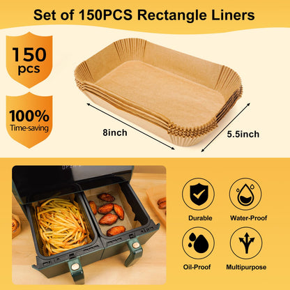 Air Fryer Disposable Paper Liners - 150Pcs 8In Square Parchment Paper Non-Stick Airfryer Basket Liners for Steamer Microwave Oven, Deep Fryer Parts & Accessories