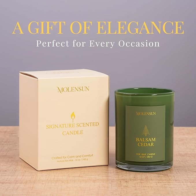 Balsam Cedar Candle, 10oz Soy Scented Candle for Home, Christmas Birthday & Holiday Gifts for Women & Men, Long Lasting 50+ Hour Clean Non-Toxic Burn, Elegant Winter & Christmas Festive Home Decor