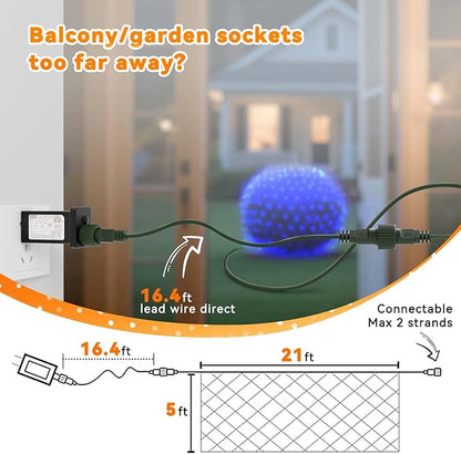 LitHome 21FT x 5FT Christmas Net Lights Outdoor Mesh Lights, 360 LED Christmas Blue Net Light for Bushes Connectable, 8 Modes Giant Mesh Light Waterproof Green Wire for Tree Garden Party Roof Decor