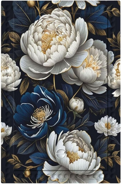 White Gold Blue Flower Light Switch Covers No Device Wall Plate 1 Gang Decorative Blank Switchplate Electrical Faceplate for Country Living Bedroom Decor
