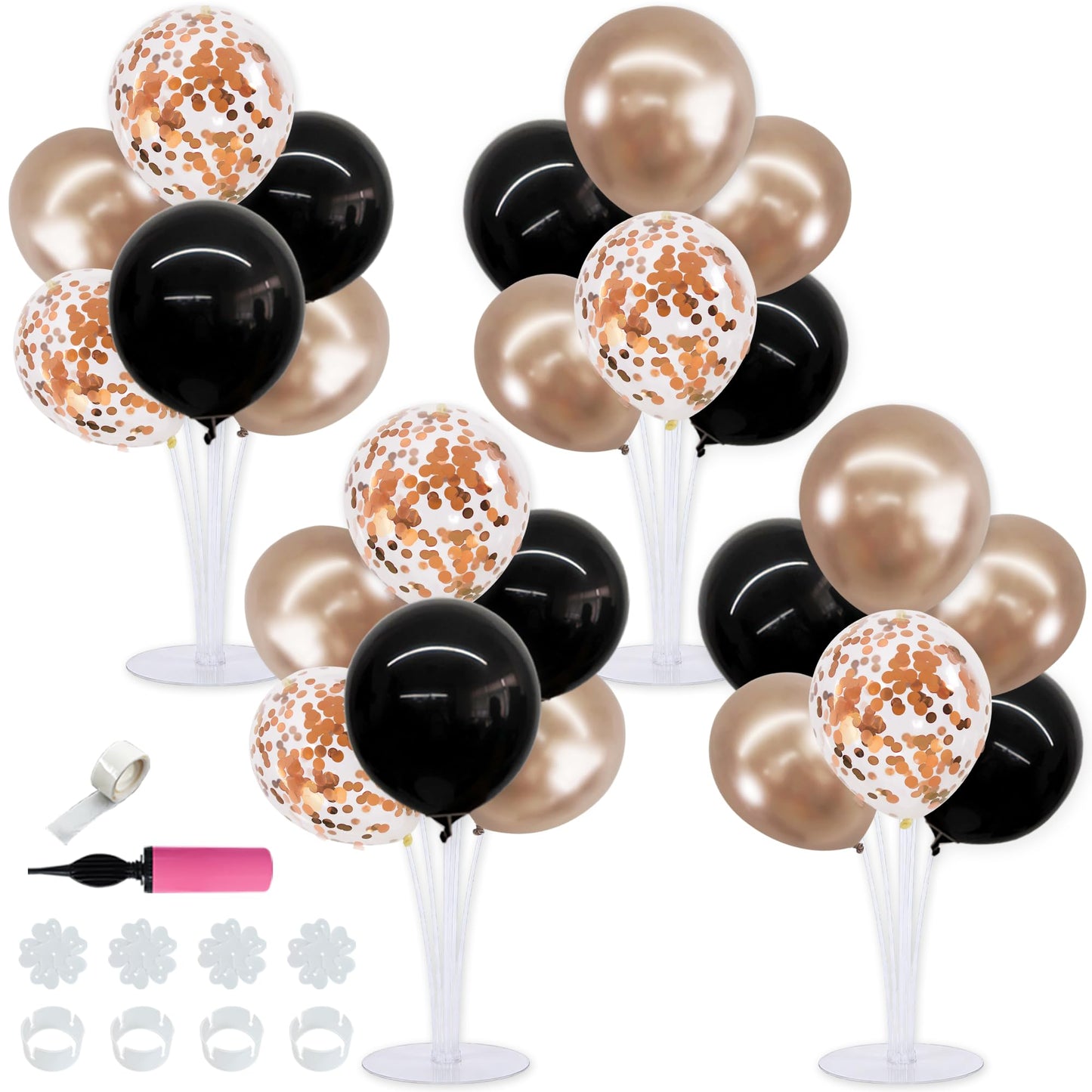 TONIFUL 4 Set Black Champagne Gold Balloon Centerpieces for Table,Balloon Stand Kit for Women Bachelorette Party Party Decor,Birthday Decorations,Bridal Shower,Graduation Decorations 2026,Retirement