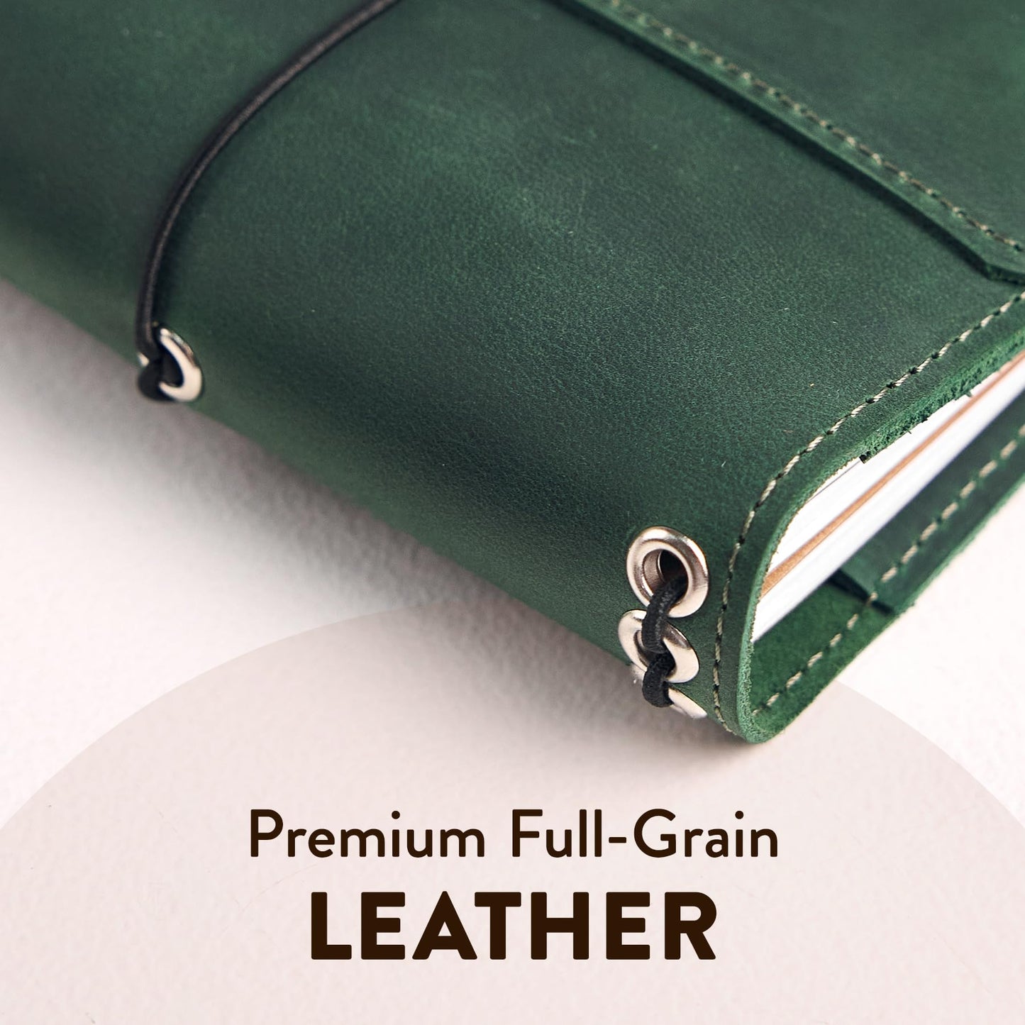 TORAKIP Genuine Leather A6 Journal Cover – Refillable Handmade Notebook Cover with 3 Elastic Bands, Pen Loop & Card Pockets – Travel Diary Case Fits A6 4.1" x 5.8" Notebooks (Paper Not Included), Green