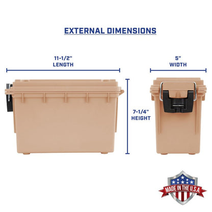 Sheffield 12627 Ammo Storage Box, Stackable .30 Cal Field Boxes, Water and Dust Resistant, Lockable Storage Box with Handle, Secures Hunting Gear, Supplies, and Bullets, Made in USA, Tan, 1-Pack