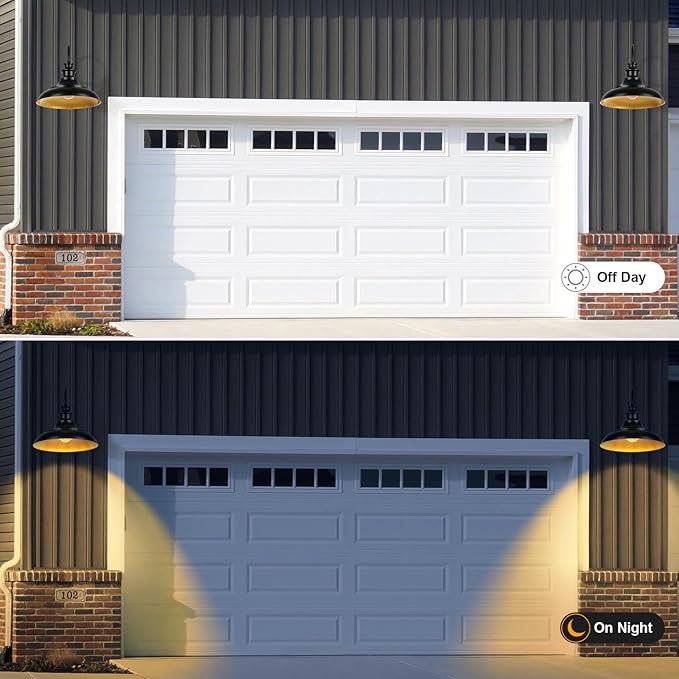 Outdoor Barn Light Fixtures, 16 Inch Large Dome Farmhouse Exterior Wall Mount Lights, Rustic Gooseneck Wall Sconces Indoor Wall Lighting, Industrial Black Gold Lanterns for Porch, Garage, 2 Pack
