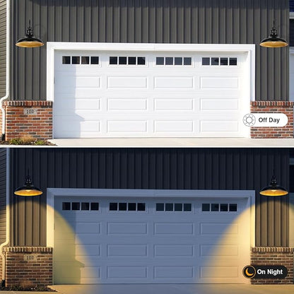 Outdoor Barn Light Fixtures, 16 Inch Large Dome Farmhouse Exterior Wall Mount Lights, Rustic Gooseneck Wall Sconces Indoor Wall Lighting, Industrial Black Gold Lanterns for Porch, Garage, 2 Pack