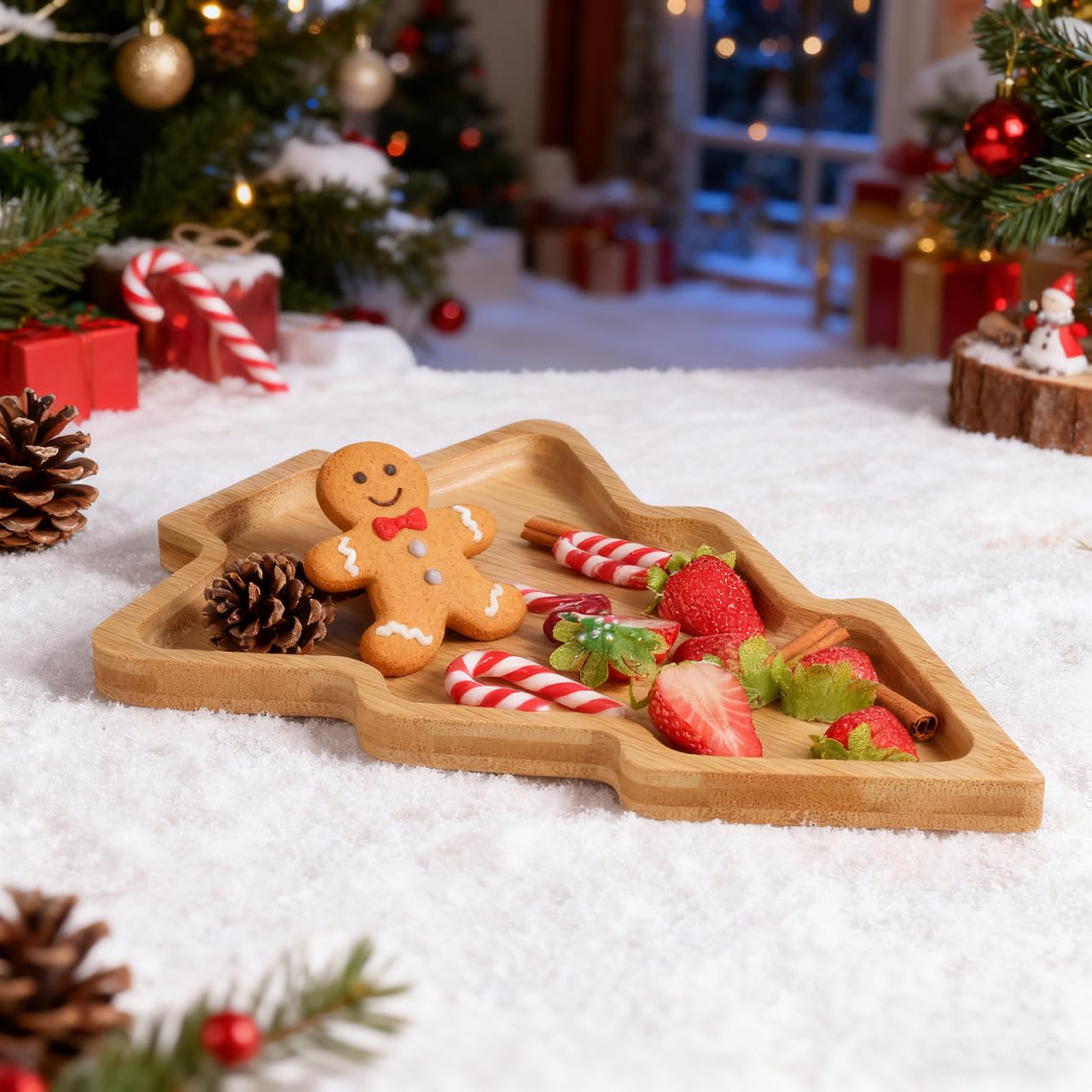 PRETYZOOM Wooden Appetizer Tray Christmas Tree Shaped Sushi Serving Tray Japanese Sashimi Plate Snack Dessert Candy Dish for Restaurant Home (11"x7.86")