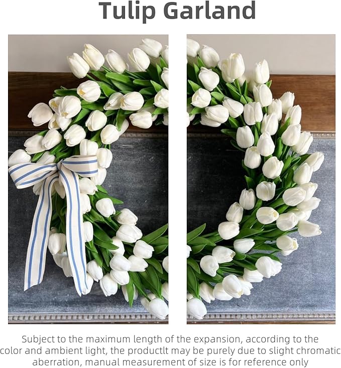 Spring Wreaths for Front Door, 16 Inch Summer Garland with White Tulips, Artificial Tulip Wreath for Farmhouse Home Wall Indoor Outdoor Window Decor