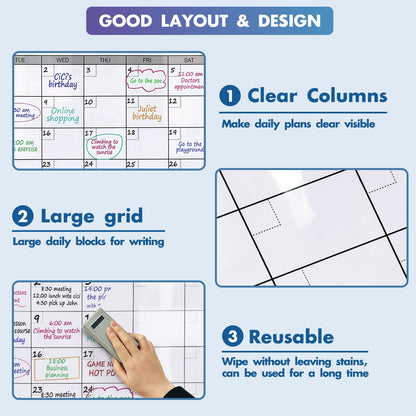 Jumbo Dry Erase Yearly Whiteboard Wall Calendar, 55" x 63", Huge 12 Month Laminated Erasable White Board, Giant Annual Family Schedule Planner, Large Undated Reusable Year Poster