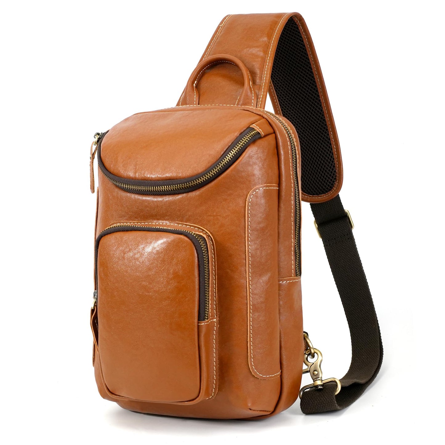 LANNSYNE Vegetable Tanned Leather Sling Bag For Men Fits 10.5" iPad, Crossbody Chest Daypack