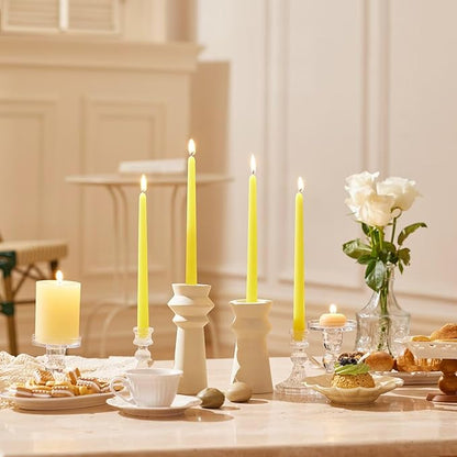 12-Inch Tall Dripless Taper Candles Set of 4 - Yellow Tapered Candles, Perfect for Spring - Smokeless, Unscented, Long Burning - Hand Poured, Colored Tall Candlesticks - Light Yellow