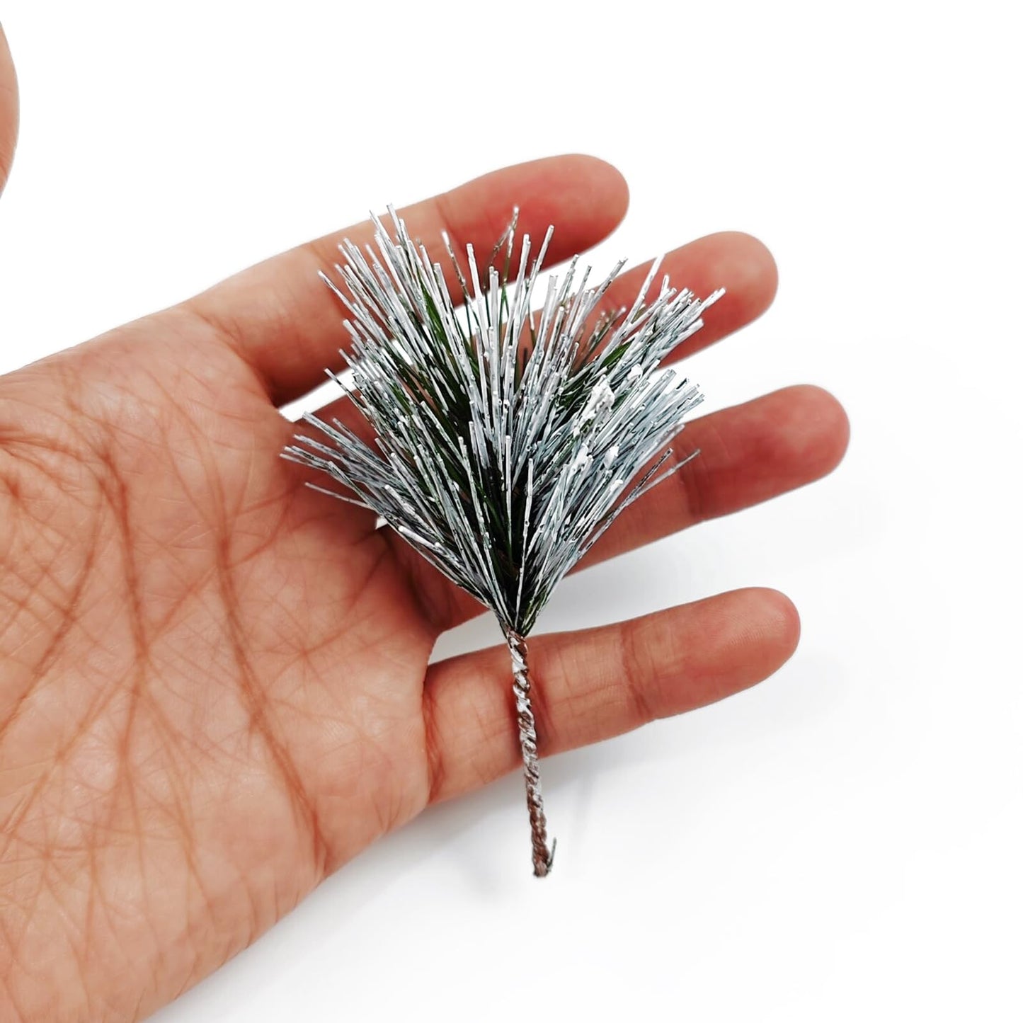 NSBELL 35PCS Artificial Green Pine Needles Branches, Small Pine Twigs Stems Picks, Fake Greenery Pine Picks for Christmas Garland, Wreath, Home Holiday Decoration (Green and White)