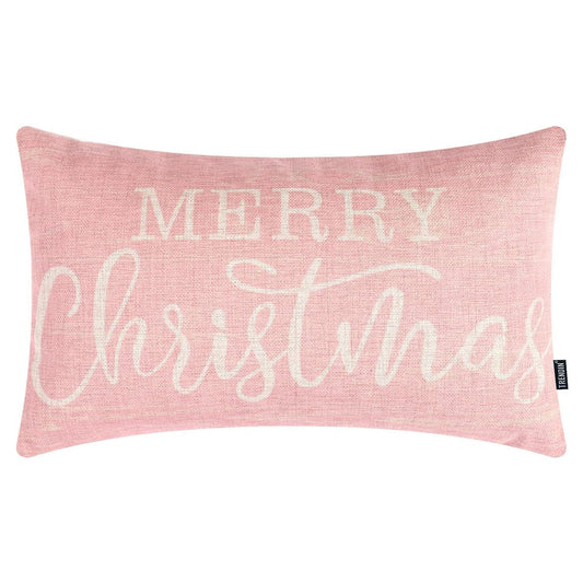 TRENDIN Christmas Decor Throw Pillow Cover 12x20 Merry Christmas Decoration Lumbar Linen Cushion Cover Couch Pillow Case for Sofa Home and Car Pink PL1078TR