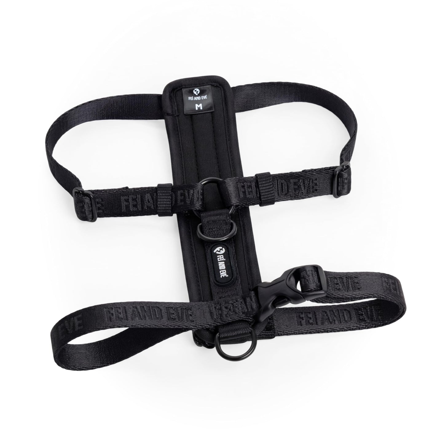 Fei & Eve Moxie H-Shape Dog Harness | Ultra-Lightweight | 3-Leash System for No-Pull Control | Easy On-Off | Adjustable 210D Breathable Nylon | Soft Padded Lining, Black, XS
