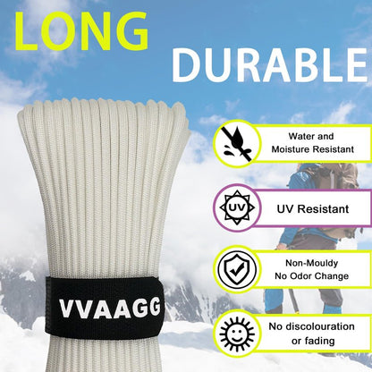 VVAAGG 1000 White Paracord 200FT Utility Parachute Cord 4mm Nylon String12 Strand Nylon Camping Rope, Tent Rope, Clothsline Rope for Survival & Camping Gear(White, 200FT)
