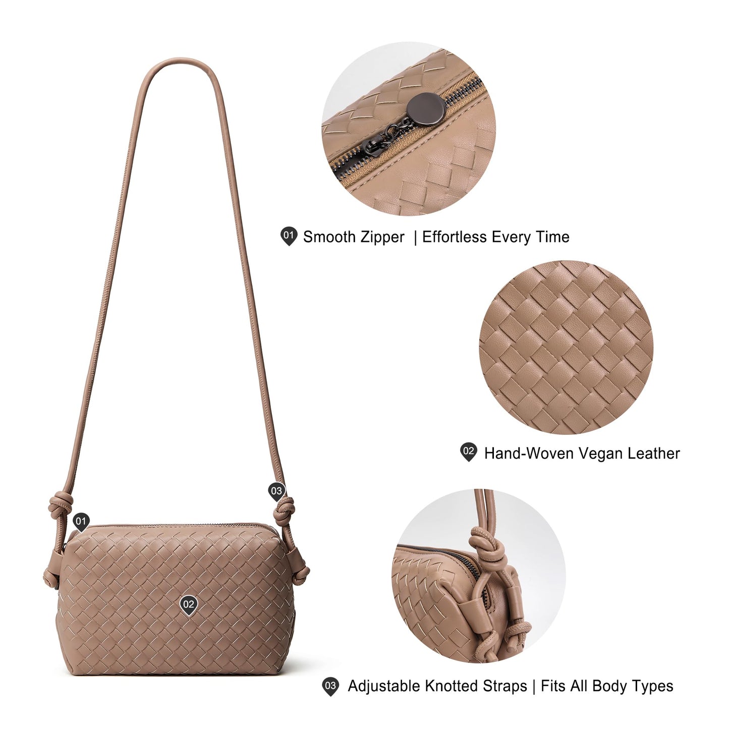hedexe Woven Crossbody Bag for Women: Handmade Vegan Leather Purse - Quiet Luxury Minimalist for Casual Travel Daily (Khaki)