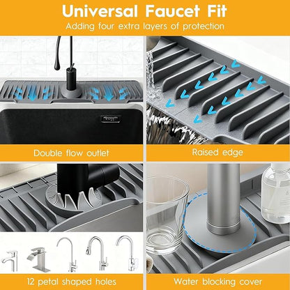16" Silicone Faucet Mat for Kitchen Sink Released in 2025/12TH, 8° Slope Fast