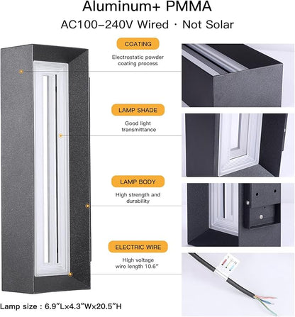 Outdoor Wall Light Fixtures Wired, Modern 21" Wall Sconce, Large Outdoor Sconce Lights, Waterproof Front Porch Lights Garage Wall Mount Lamp 3000K Lighting for House Outside Patio Doorway Hallway
