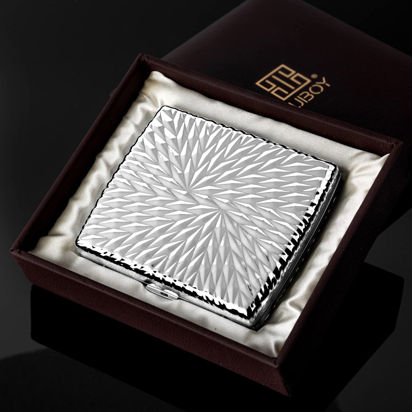 Goshentech Embossed Fashion case,Holds 18-20 85mm King Size,Showing The concave Seniority,Metal Holder case,Gift Box Packaging(Chrome Plated)