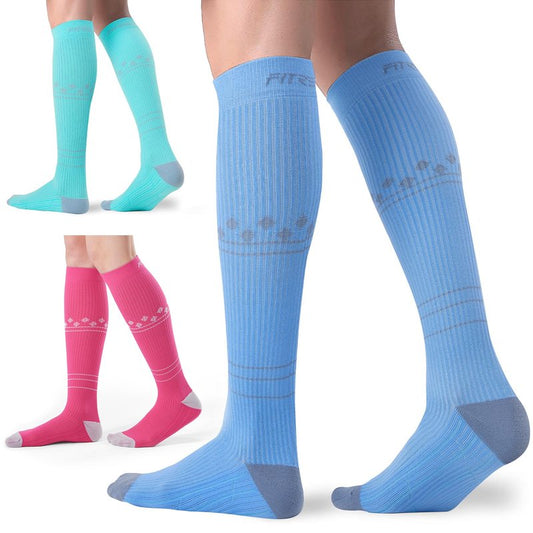 FITRELL 3 Pairs Compression Socks for Women and Men 20-30mmHg - Support for Travel, Running, Nurse, Knee High, Mint/Peachy/Haze Blue L/XL