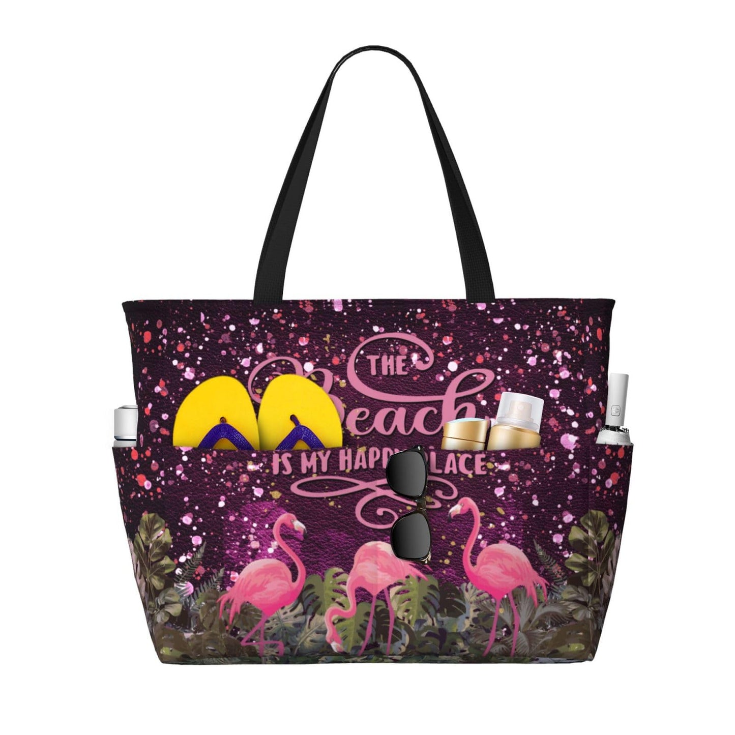 Mvcpoci Beach Bags Waterproof Sandproof Beach Bags For Women, Leopard Flamingo Print Beach Tote For Trendy Vacation