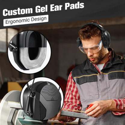 PYBBO NRR 23dB Shooting Earmuff with Gel Ear Pads, Slim Active Noise Reduction & Sound Amplification for Gun Range, Hunting - Black