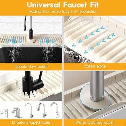 24" Silicone Faucet Mat for Kitchen Sink Released in 2025/12TH, 8° Slope Fast