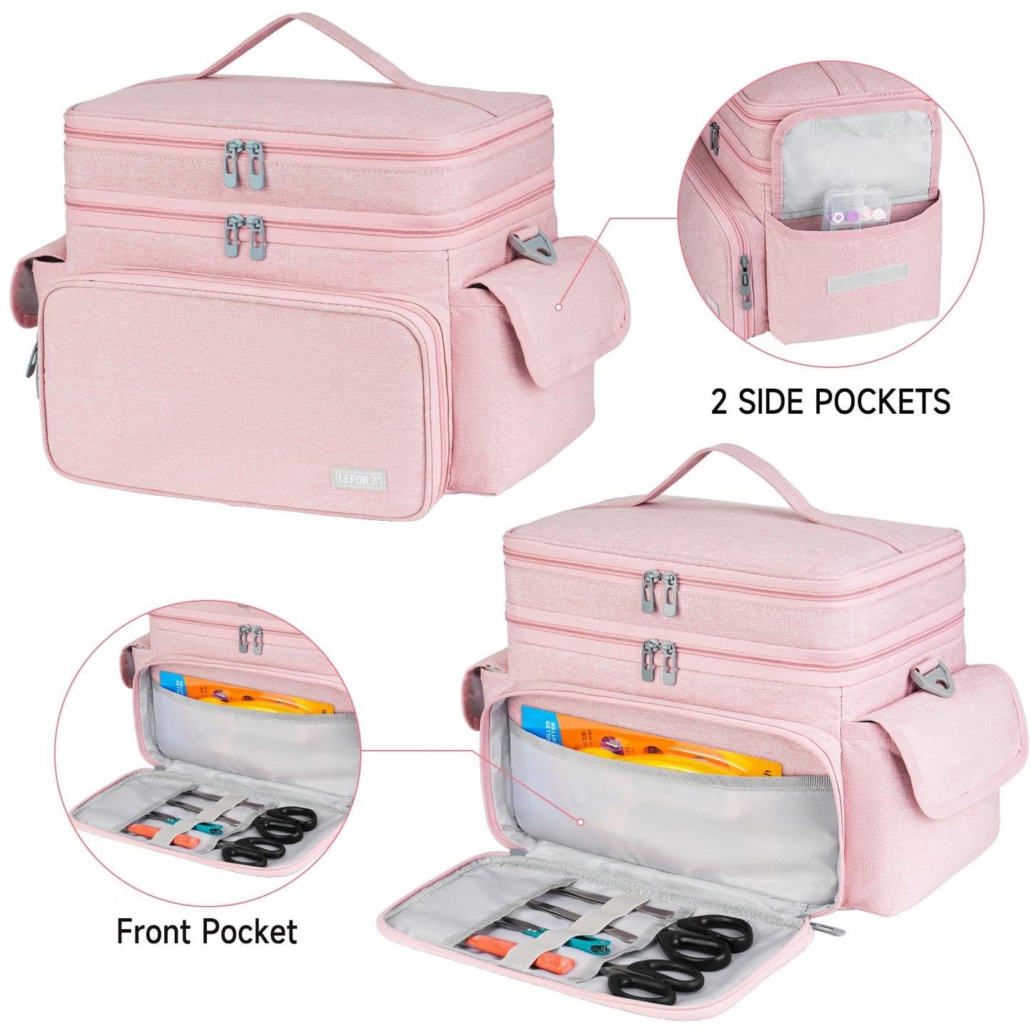 LEFOR·Z Large Sewing Supplies Organizer Storage Bag,Double-Layer Protable Travel Sewing Basket for Sew Accessories & Tools,Pink(Bag Only)