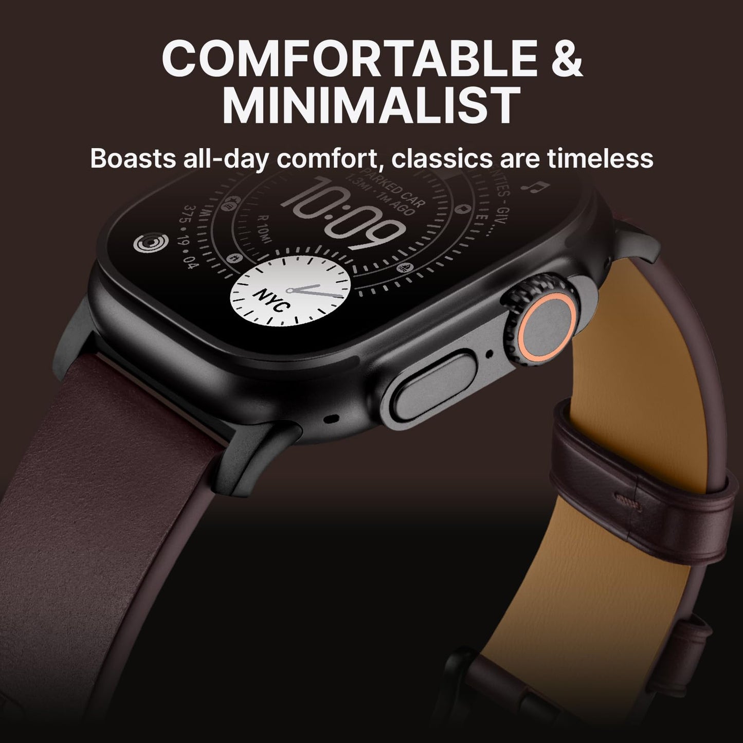 Bandletic Compatible with Apple Watch Ultra 2 Band for Men Women, Soft Genuine Leather Bands Replacement Strap for iWatch 49mm(Ultra 3/2/1),46mm(11/10),45mm(9/8/7),44mm(SE3/SE2/SE/6/5/4),42mm(3/2/1)