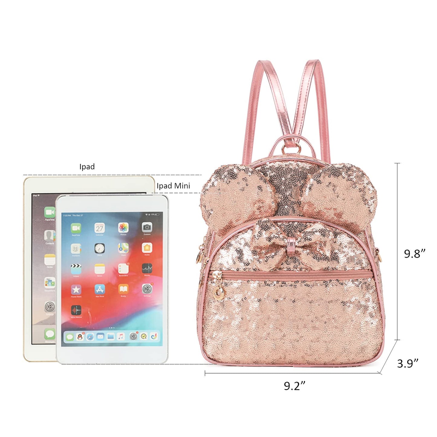 KL928 Girls Mini Backpack Bowknot Polka Dot Cute Daypacks Convertible Shoulder Bag Purse for Women (Brown) (Sequin Fluorescent Pink)
