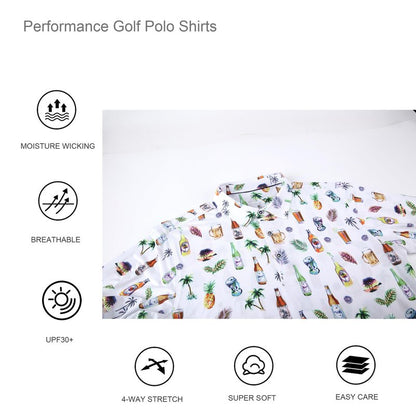 Alex Vando Mens Hawaiian Golf Shirt Moisture Wicking Digital Print Golf Shirts for Men,White Beer,XL