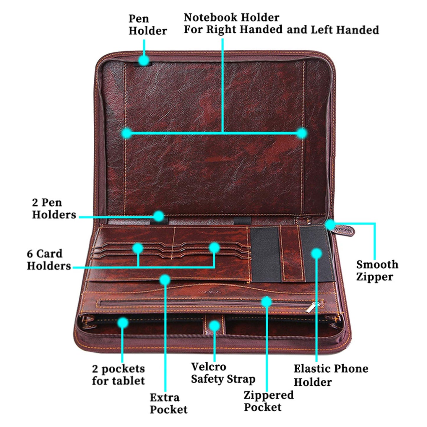 IVESIGN Zippered Padfolio for Women & Men Resume Portfolio Folder Vegan Leather Business Organizer Planner,with Writing Pad Interior 10.1 Inch Tablet Sleeve Dark Brown