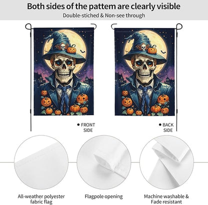 Halloween Skull Pumpkin Garden Flag for Fall Festival Porch Patio Farmhouse Outdoor Yard Decoration Vertical Double Sided Burlap 28 x 40 Inch