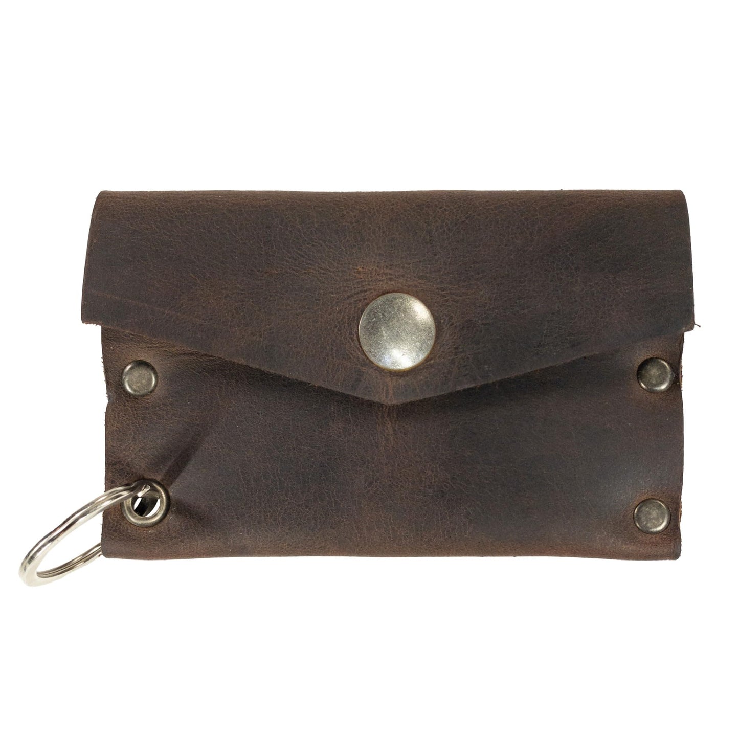 Hide & Drink, Leather Riveted Envelope Keychain, Holds Up to 4 Cards/Card Organizer/Holder/Case/Rustic/Cash/Accessories, Handmade - Bourbon Brown