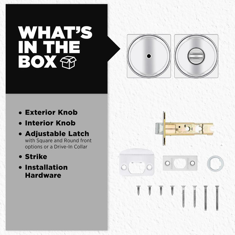 Kwikset Maven Interior Privacy Door Knob with Lock, Square Door Handle for Bathroom and Bedroom, Polished Chrome Keyless Turn Lock Doorknob, with Microban Protection