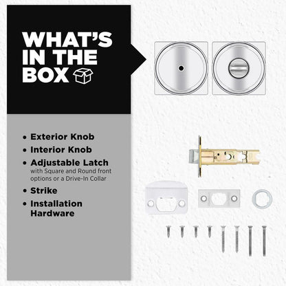 Kwikset Maven Interior Privacy Door Knob with Lock, Square Door Handle for Bathroom and Bedroom, Polished Chrome Keyless Turn Lock Doorknob, with Microban Protection