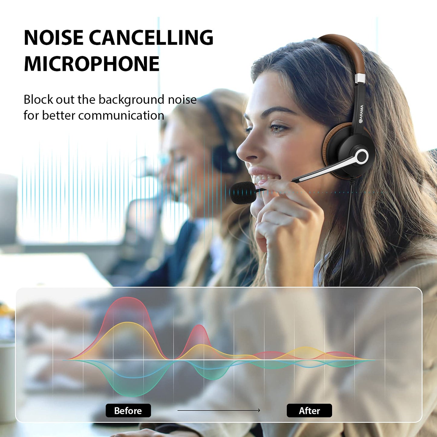 Arama USB Headset with Microphone Noise Cancelling & in-line Call Controls, Ultra Comfort 3.5mm Wired Headset for Cell Phone, Computer Headset with Mute for PC Laptop Skype Webinar Home Office