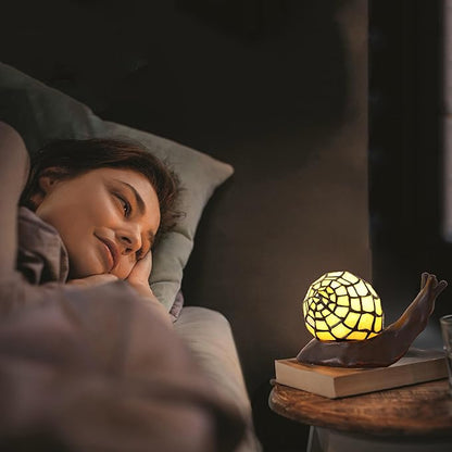 Tiffany Style Table Lamp for Bedroom Snail Stained Glass Bedside LED Night Light for Kids 3 Way Color Temperatures Party Light Hand-Made Art Home Deco Christmas Gifts Birthday Gifts