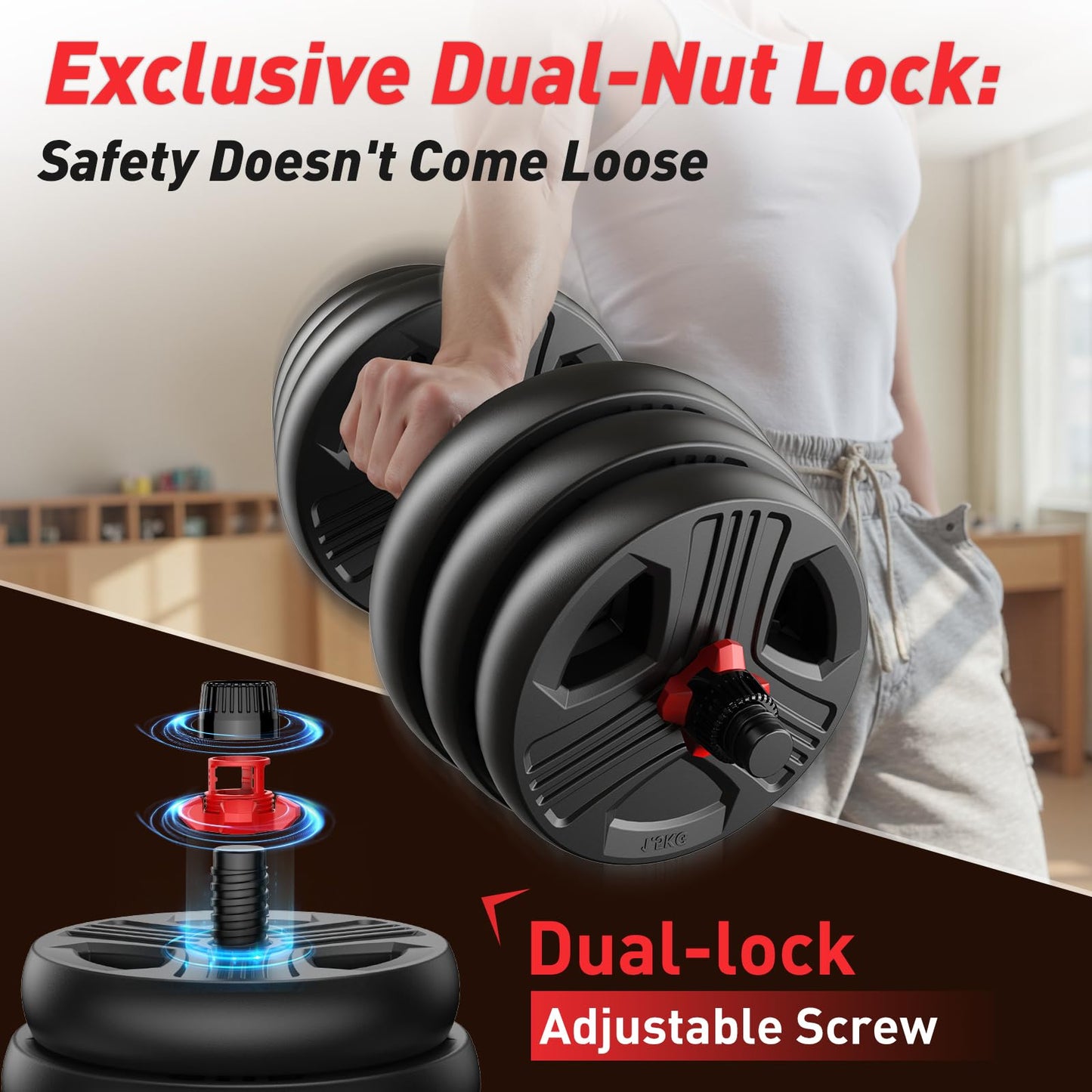 Adjustable dumbbell set,20/35/45/55/70/90lbs Free Weights set with upgraded nut, 5 in 1 Weight Set Used as Kettlebells, Barbell, Push up Stand, Fitness Exercise for Home Gym Suitable Men/Women