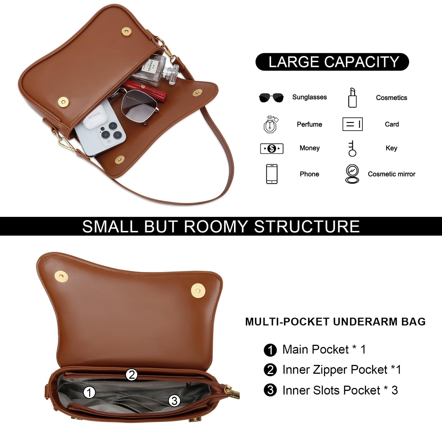 KKXIU Shoulder Bag for Women Small Clutch Purses Cute Hobo Handbag Trendy Underarm Bag-Dark Brown