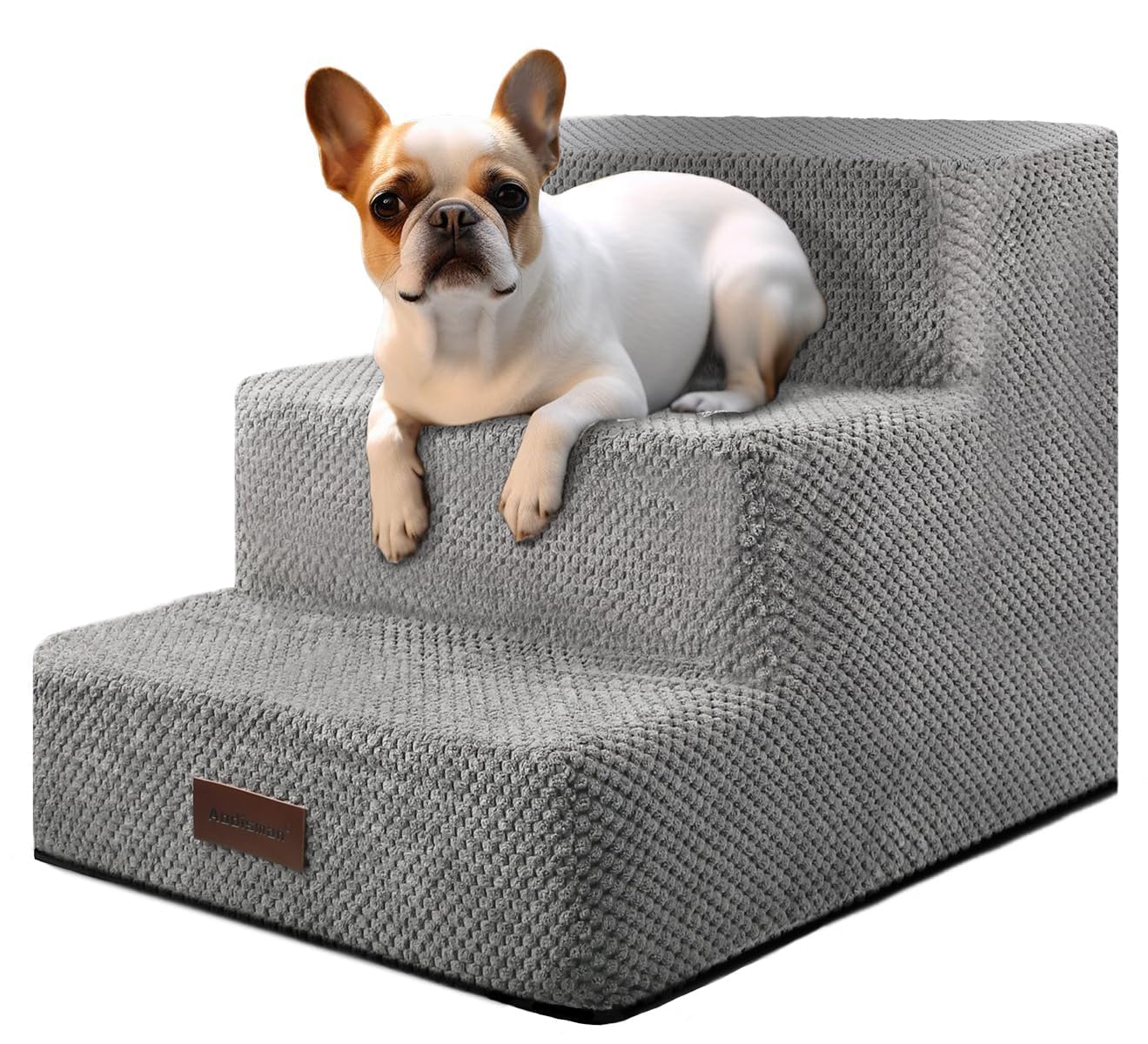 Dog Stairs for Small Dogs & Cats, 3-Step Non-Slip Pet Steps for Couch Sofa and Chair, Grey, 13.6" H