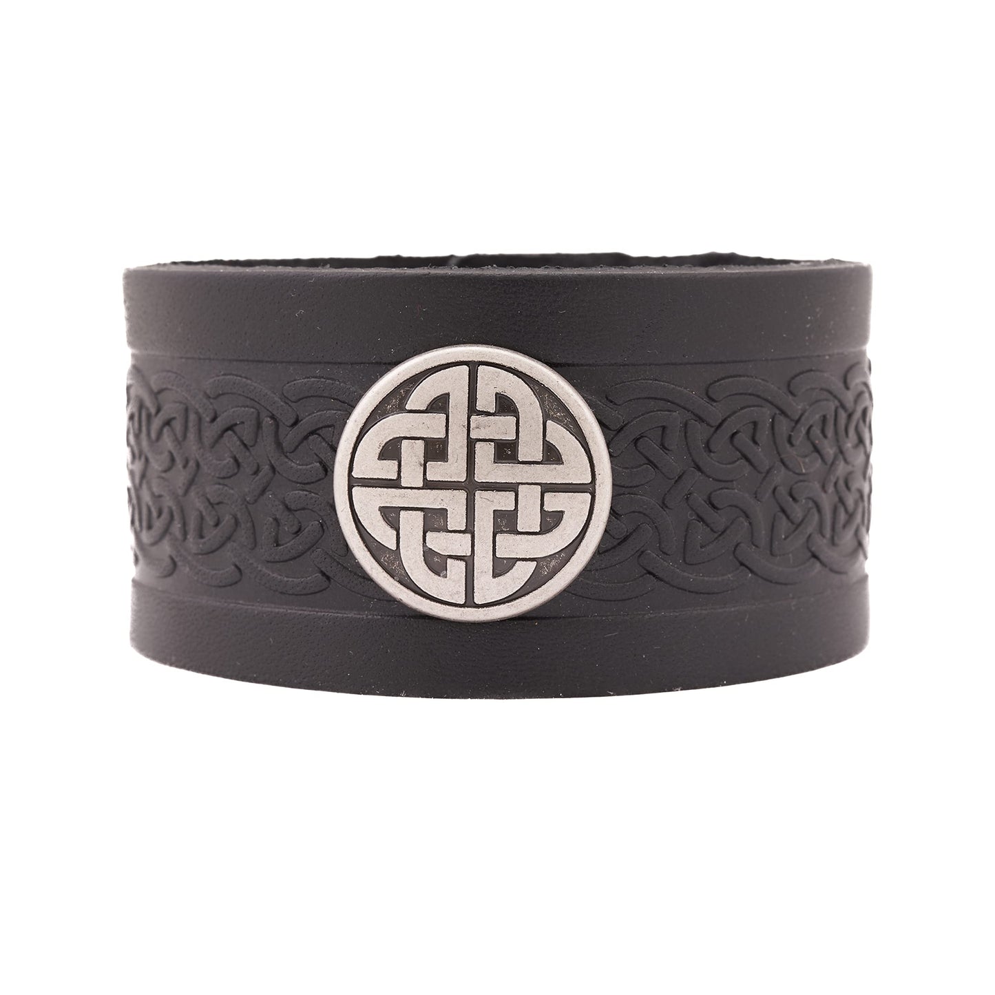 Biddy Murphy Genuine Leather Cuff Wrist Bracelet, Embossed Traditional Irish Celtic Jewelry, Soft Vegetable-Tanned Hide, Handmade, Imported, Black