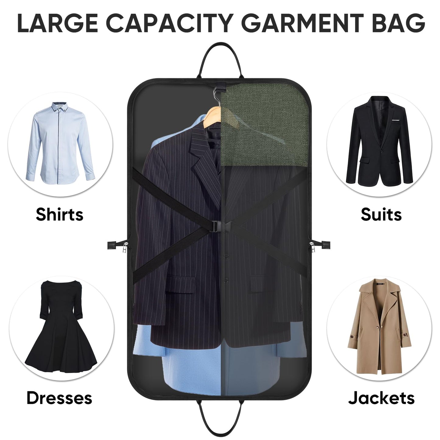 BALEINE Travel Garment Bag, Travel Suit Bag for Men, Water Resistant Carry on Garment Bag for Hanging Clothes, Garment Duffel Bag for Travel Business (Green)
