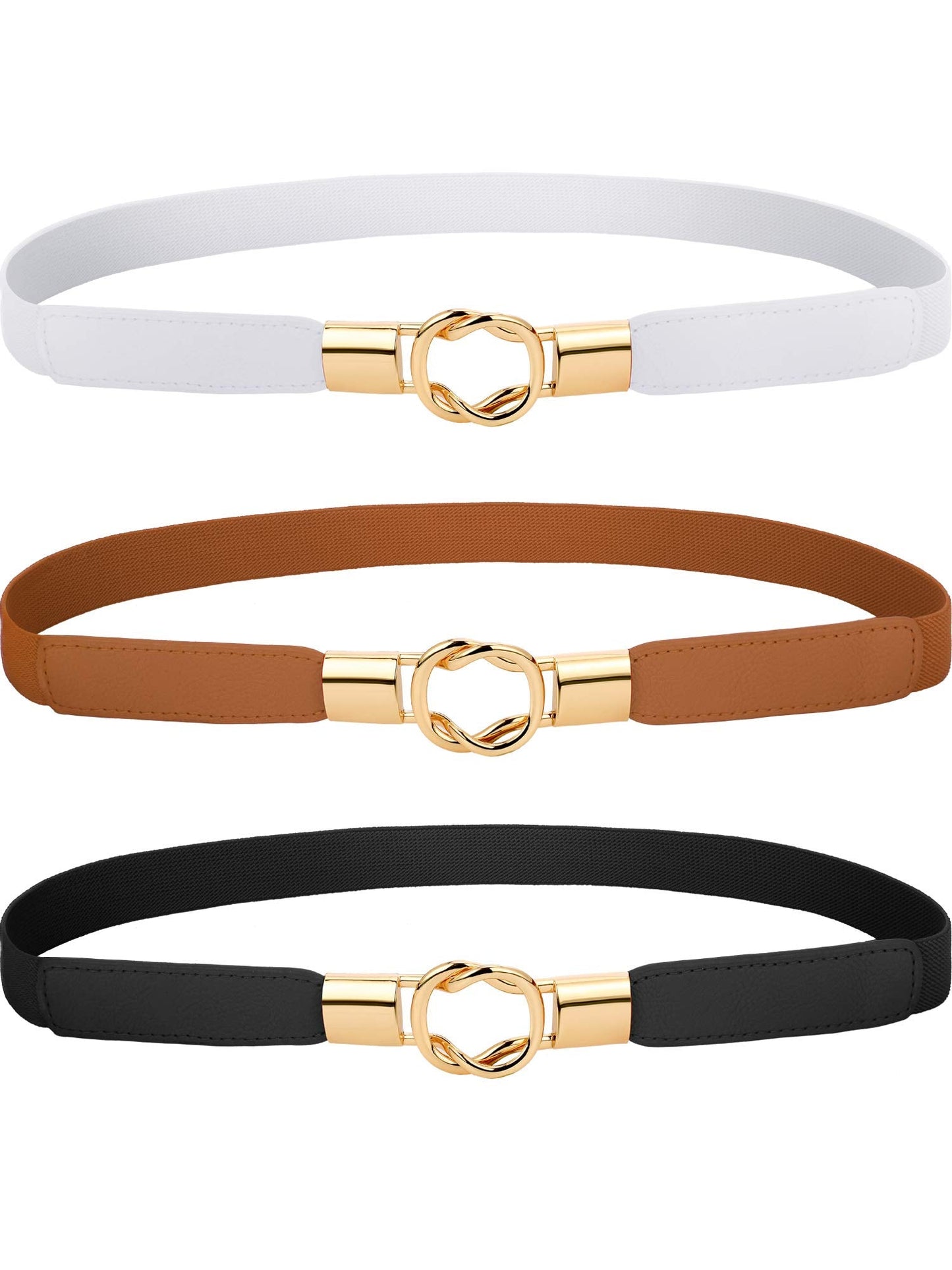 Blulu 3 Pcs Women Skinny Waist Belt Elastic Stretch Thin Belt for Dresses Jeans Western Elastic Waist Cinch Accessories(Medium)