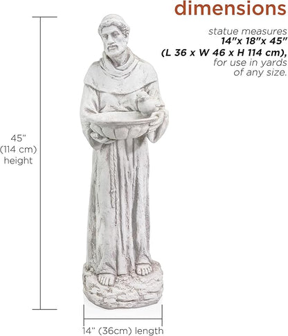 Alpine Corporation 45" Tall Outdoor Saint Francis Birdbath Statue Yard Art Decoration, Light Gray