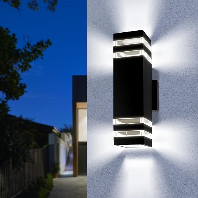 Modern Outdoor Wall Light with Dusk to Dawn Sensor, 2-Pack Brown Exterior Wall Sconces with E26 Bulbs Included, IP65 Waterproof Anti-Rust Aluminum Porch and Garage Light Fixtures