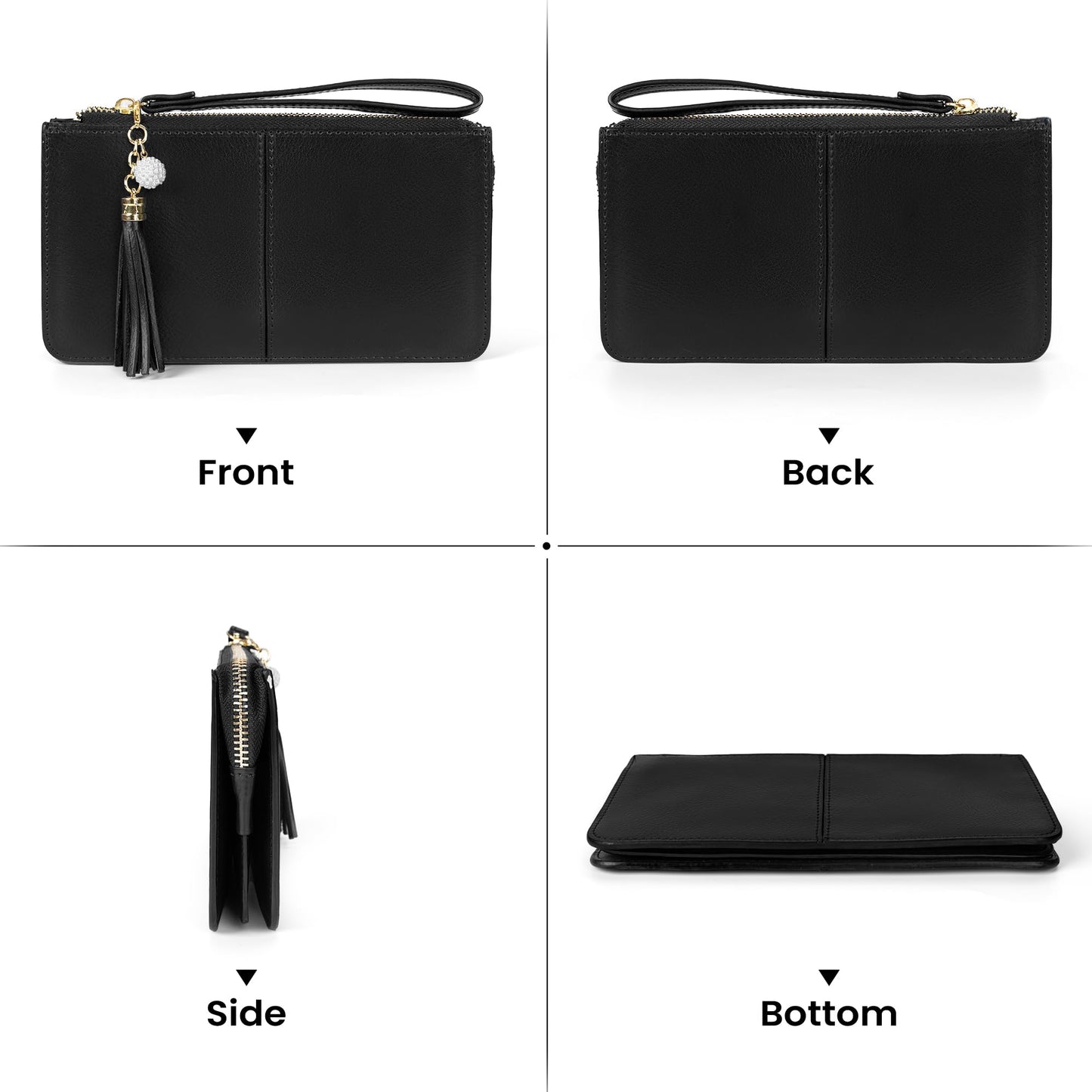 befen Genuine Leather Wristlet Clutch for Women Ultra-Slim Ladies Credit Card Holder Wallet Purses with RFID Protection (Black.)