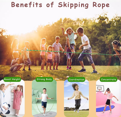 TYSISKNO Soft Beaded Jump Ropes for Kids Girls and Boy, Adjustable Skipping Rope, Tangle-Free Segmented Rope for Kid Exercise, Keeping Fit, Training - 9Ft (4 Pack - Pink/Blue/Green/Purple)