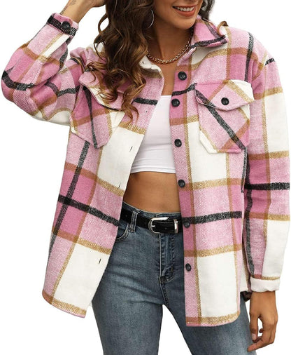 AUTOMET Womens Fall Outfits Fashion Clothes Shackets Flannel Plaid Button Down Long Sleeve Shirts Jackets